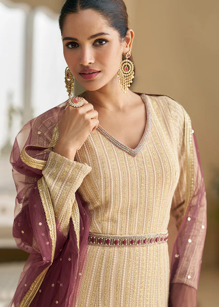 Cream Embroidered Anarkali Gown