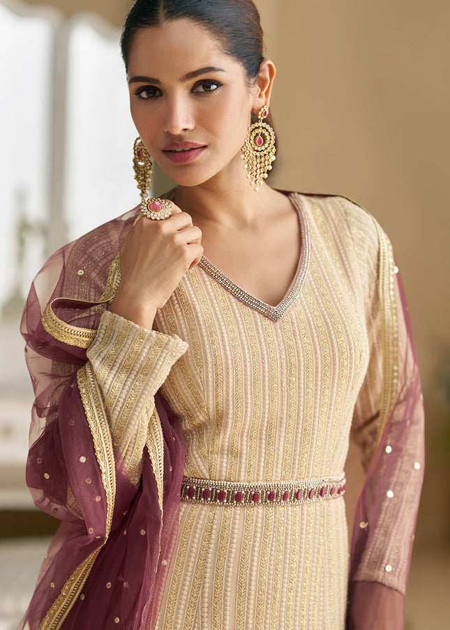 Cream Embroidered Anarkali Gown