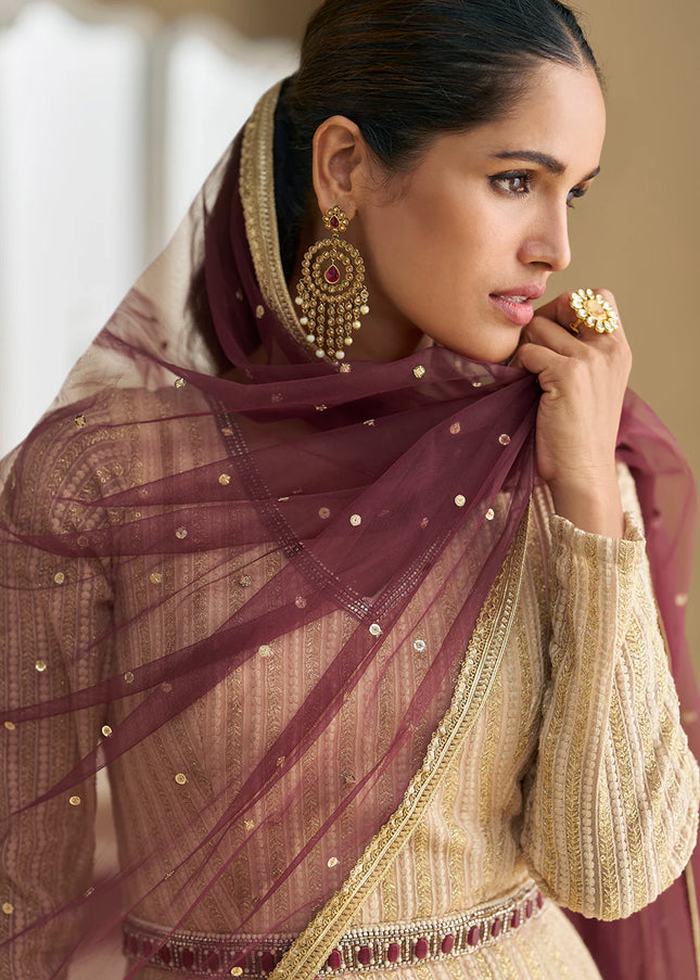 Cream Embroidered Anarkali Gown