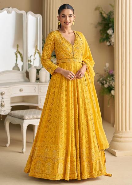 Yellow Embroidered Anarkali Gown