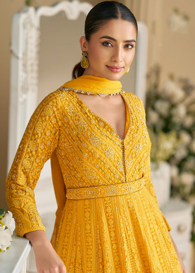 Yellow Embroidered Anarkali Gown