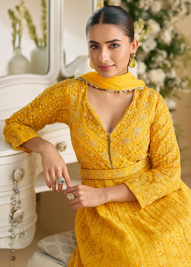 Yellow Embroidered Anarkali Gown