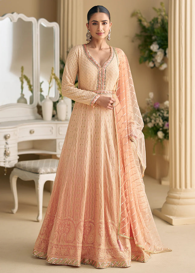 Peach Embroidered Anarkali Gown