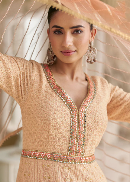 Peach Embroidered Anarkali Gown