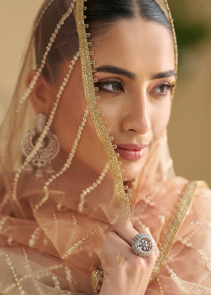 Peach Embroidered Anarkali Gown