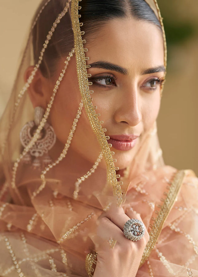 Peach Embroidered Anarkali Gown