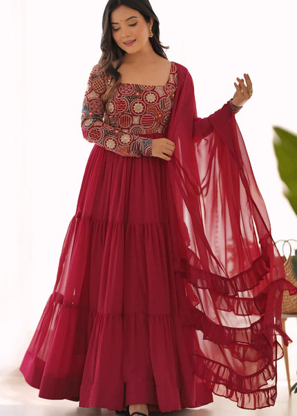 Maroon Embroidered Anarkali