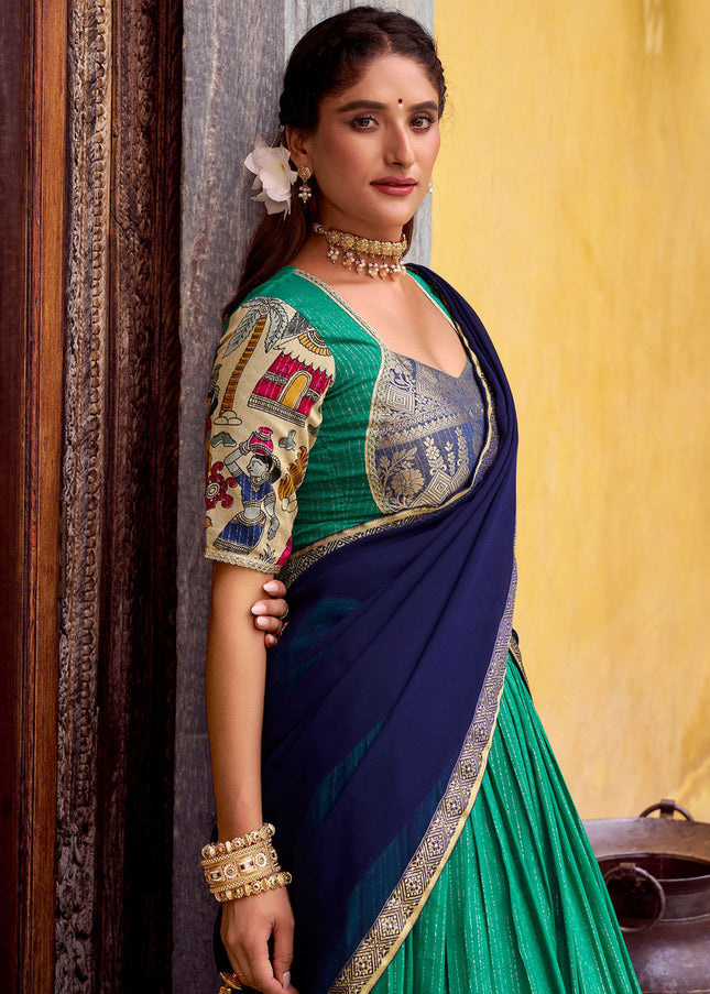 Sea Green and Purple Printed and Embroidered Lehenga Choli