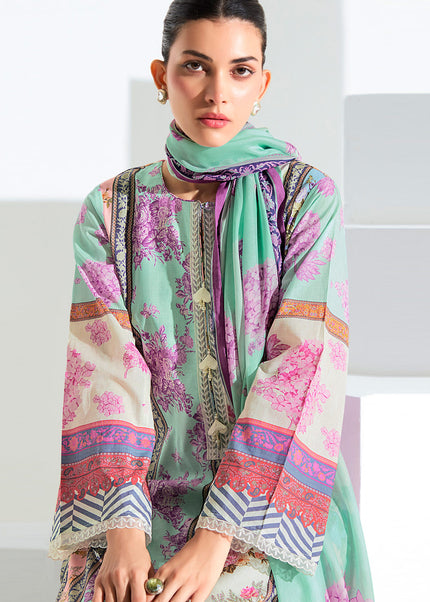 Sea Green Printed and Embroidered Pant Syle Suit