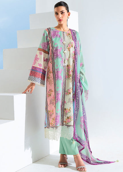 Sea Green Printed and Embroidered Pant Syle Suit