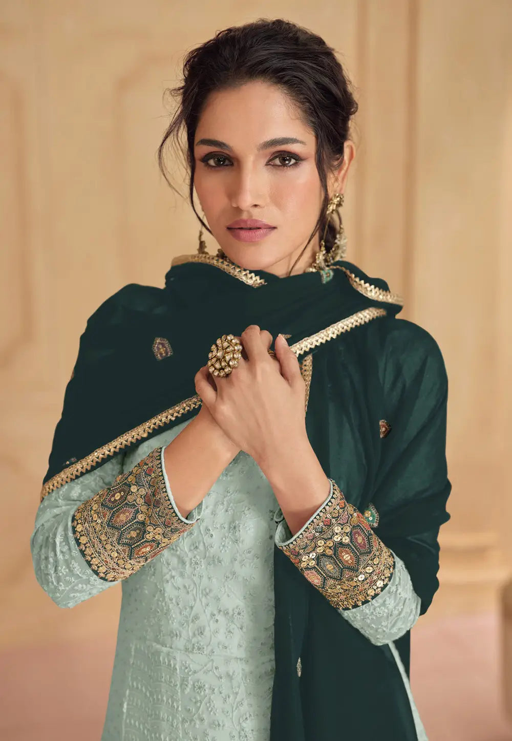 Sea Green Embroidered Anarkali Gown FALAKENOOR Sea Green Embroidered Anarkali Gown FALAKENOOR