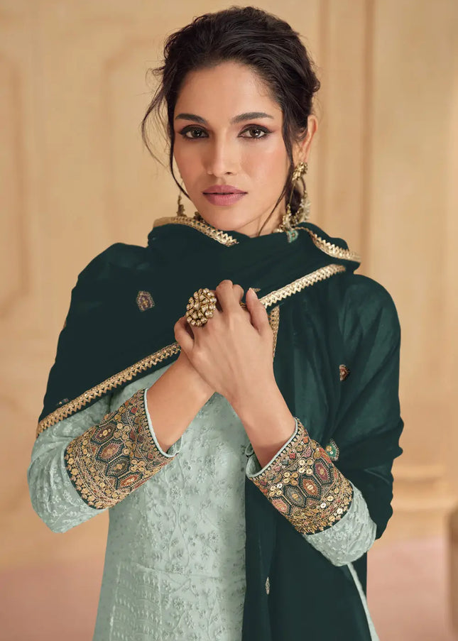 Sea Green Embroidered Anarkali Gown