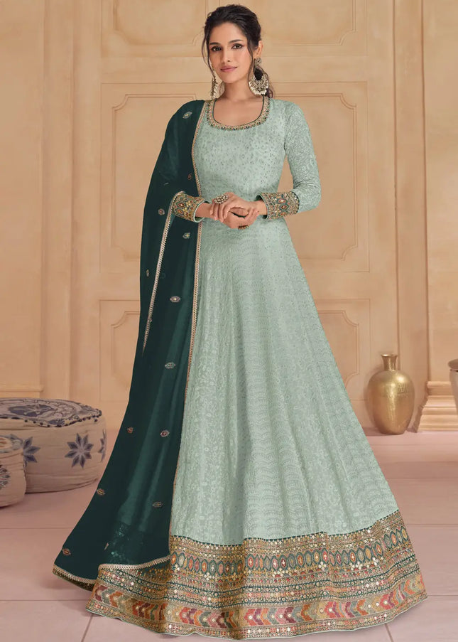 Sea Green Embroidered Anarkali Gown FALAKENOOR Sea Green Embroidered Anarkali Gown FALAKENOOR