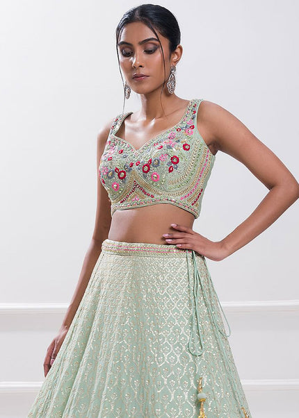 Sea Green Embroidered Lehenga Choli