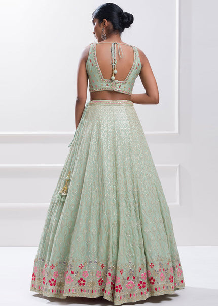 Sea Green Embroidered Lehenga Choli