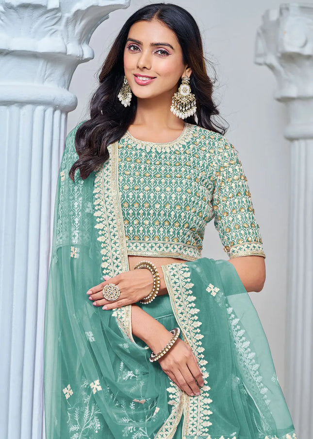 Sea Green Embroidered Lehenga Choli