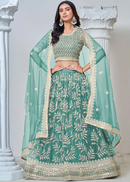 Sea Green Embroidered Lehenga Choli