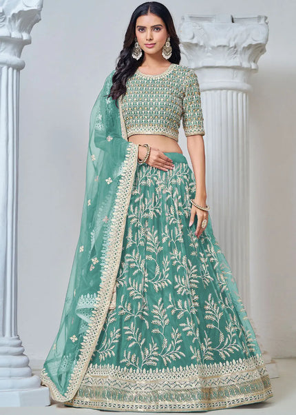 Sea Green Embroidered Lehenga Choli