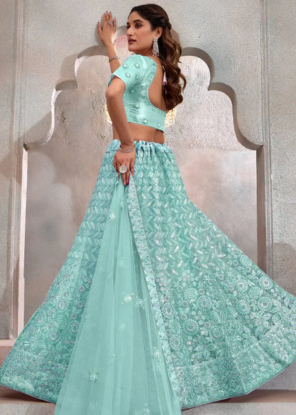 Sky Blue Embroidered Lehenga Choli