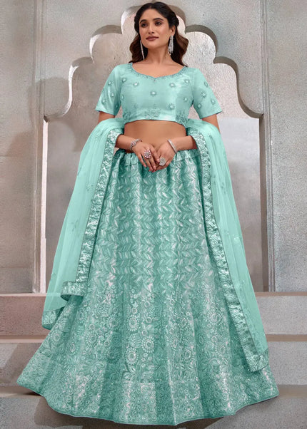 Sky Blue Embroidered Lehenga Choli