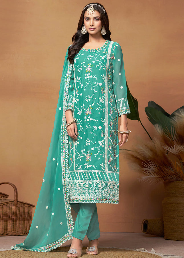 Green Embroidered Pant Style Suit