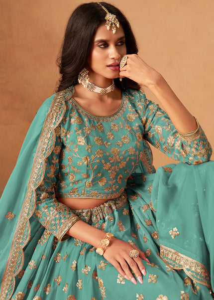 Sea Green Embroidered Lehenga Choli