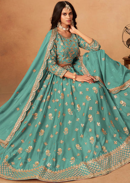 Sea Green Embroidered Lehenga Choli