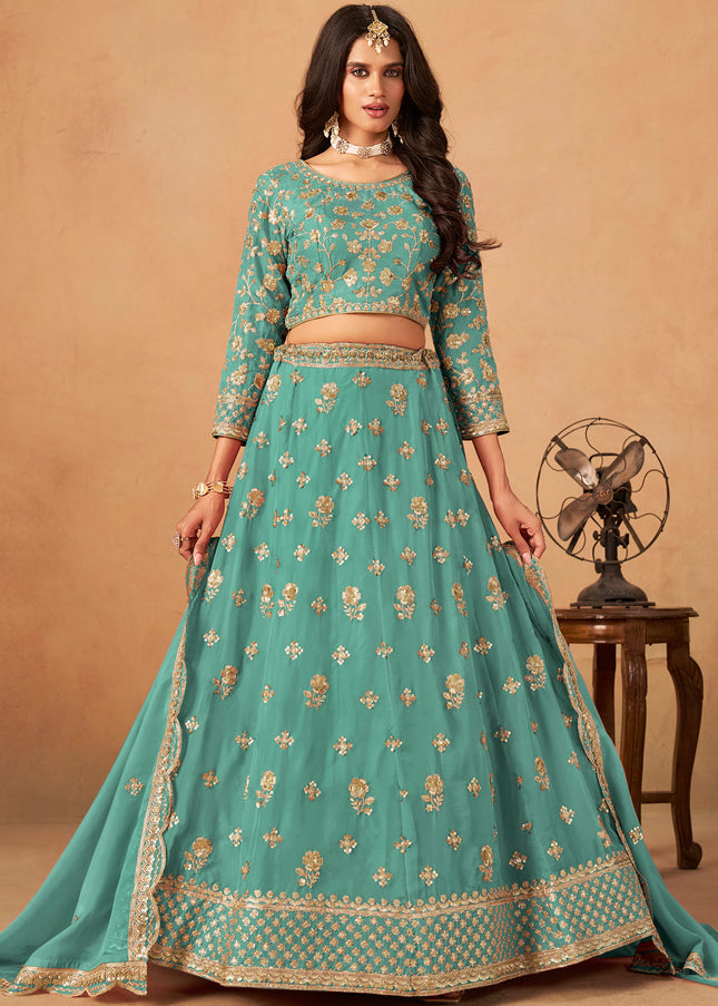 Sea Green Embroidered Lehenga Choli