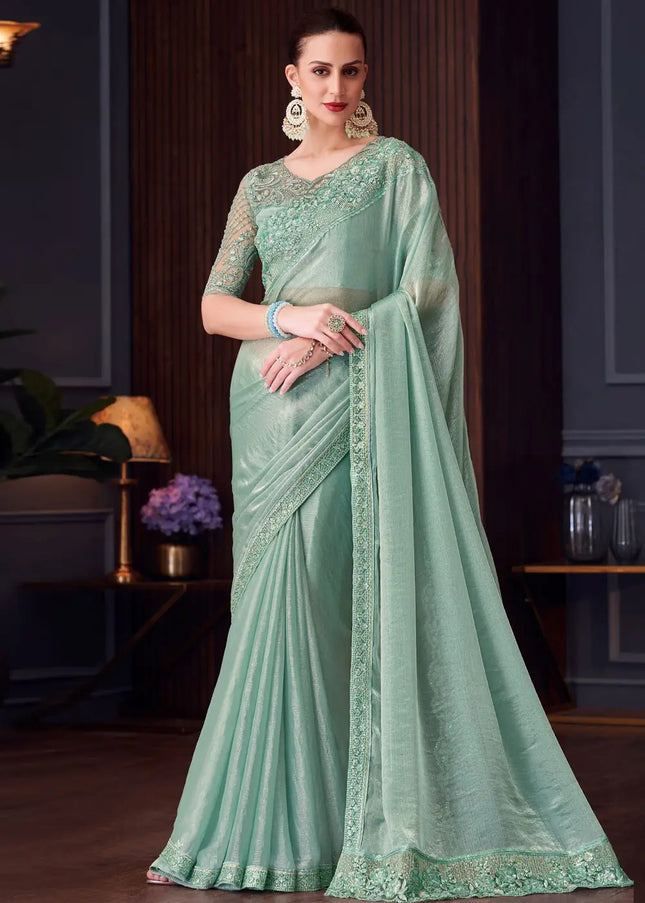 Sea Green Embroidered Saree