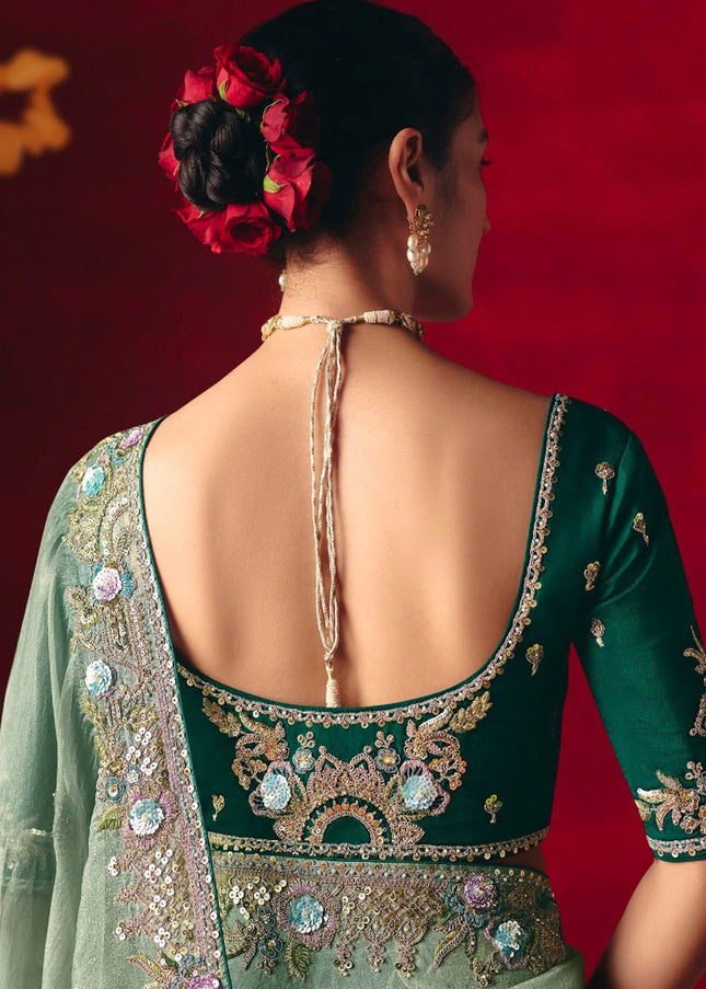 Sea Green Embroidered Festive Saree