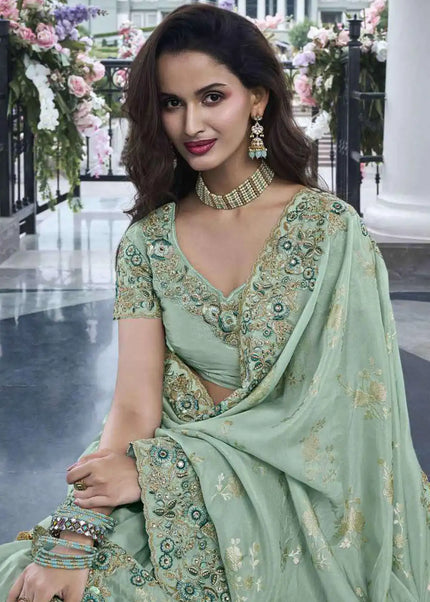 Sea Green Embroidered Wedding Saree