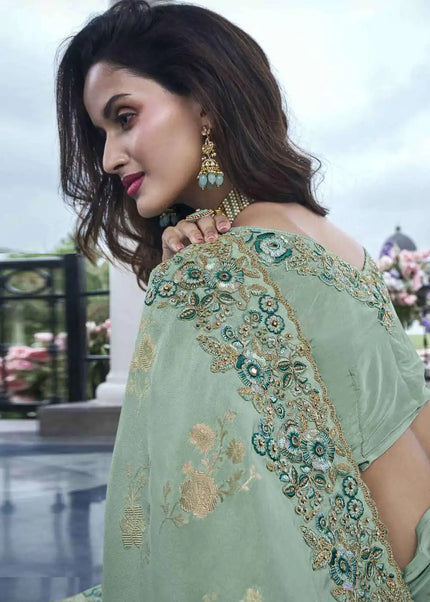 Sea Green Embroidered Wedding Saree