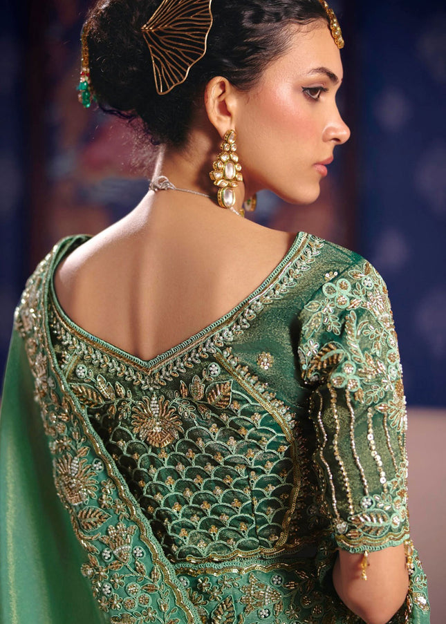 Sea Green Embroidered Wedding Saree