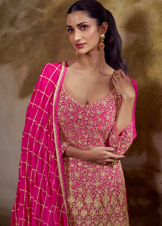 Pink Embroidered Sharara Suit