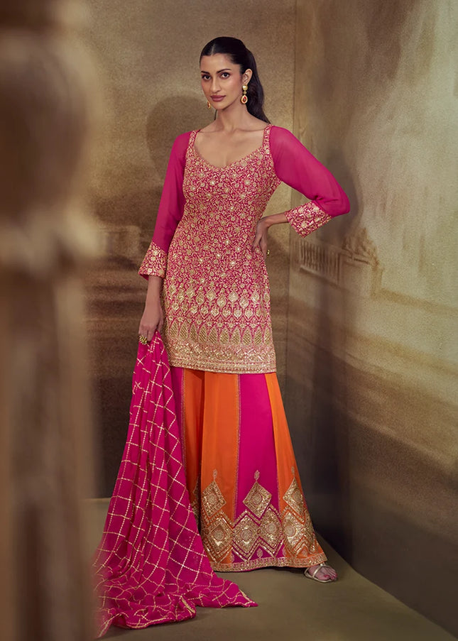 Pink Embroidered Sharara Suit