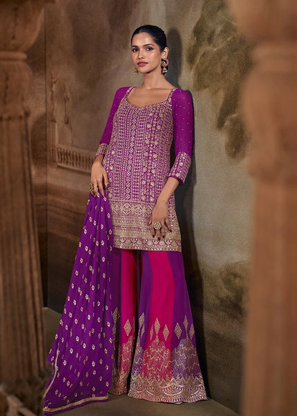 Purple Embroidered Sharara Suit