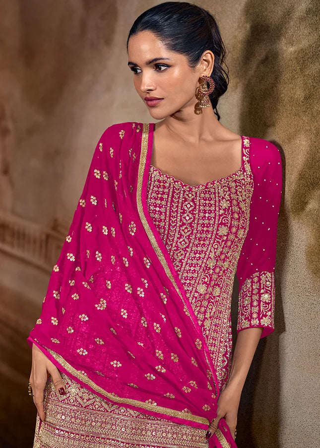 Pink Embroidered Sharara Suit