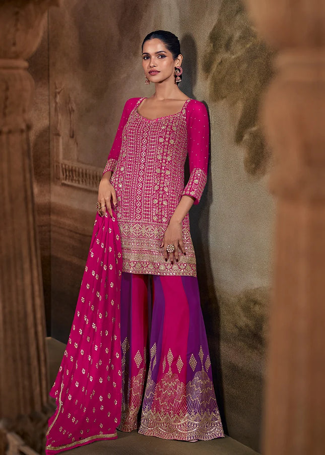 Pink Embroidered Sharara Suit