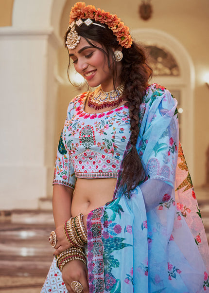 Sky Blue Embroidered Lehenga Choli