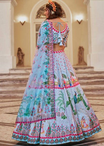 Sky Blue Embroidered Lehenga Choli