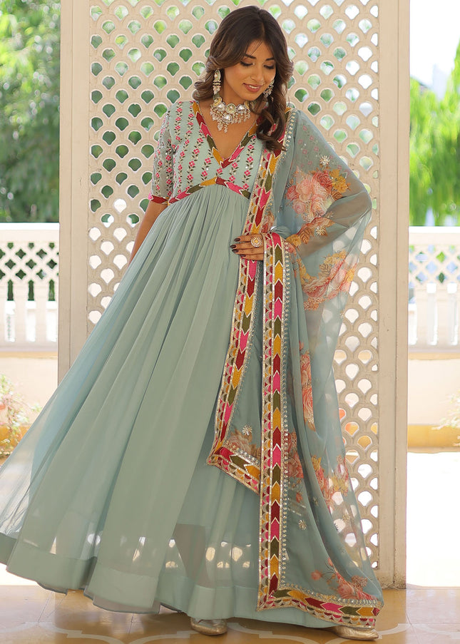 Sky Blue Embroidered Anarkali Gown