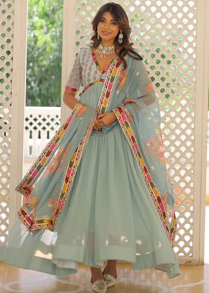 Sky Blue Embroidered Anarkali Gown