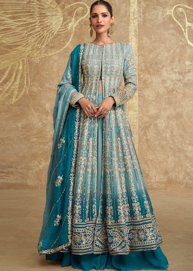 Sky Blue Embroidered Lehenga Anarkali