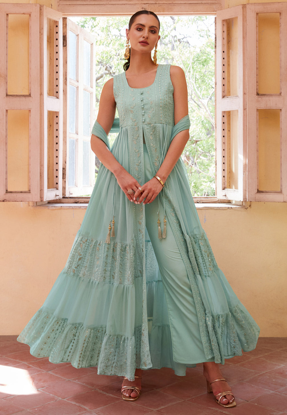 Sky Blue Embroidered Pant Style Anarkali – FALAKENOOR
