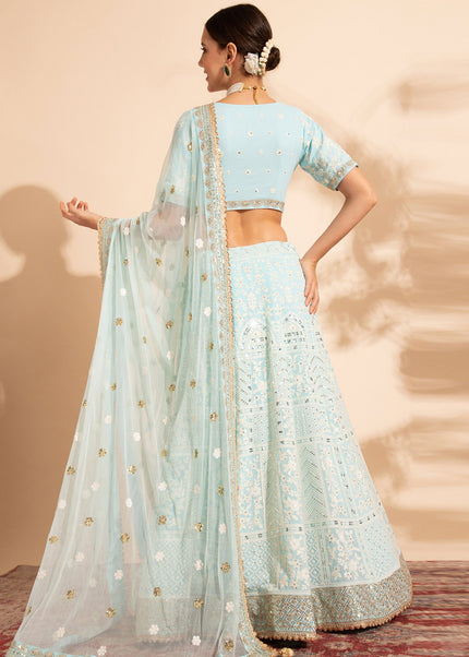 Sky Blue Embroidered Lehenga Choli