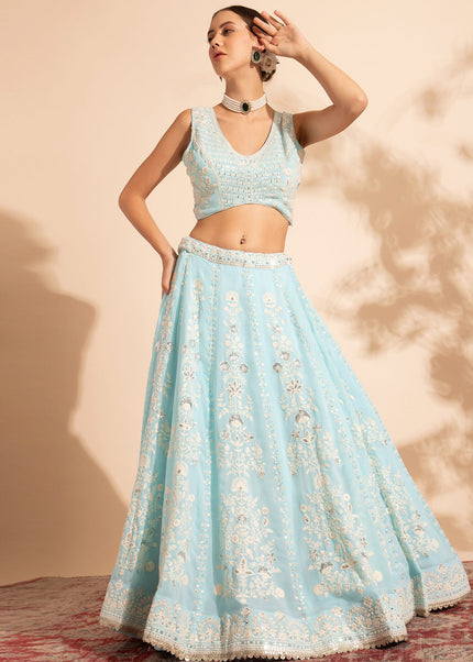 Blue Embroidered Lehenga Choli