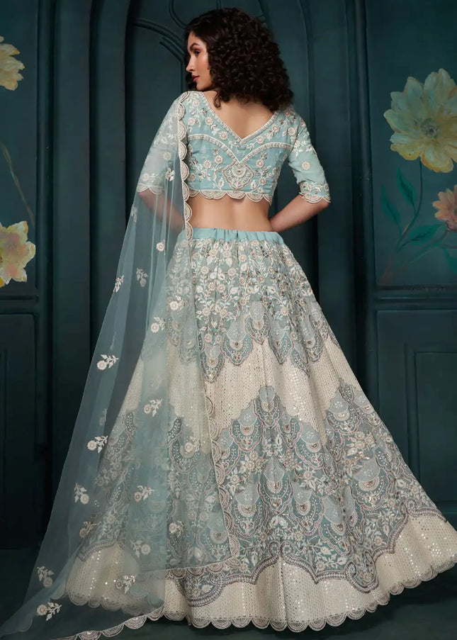 Sky Blue Embroidered Lehenga Choli