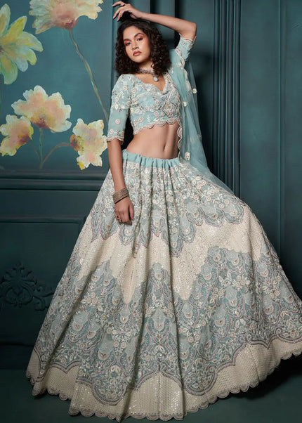 Sky Blue Embroidered Lehenga Choli