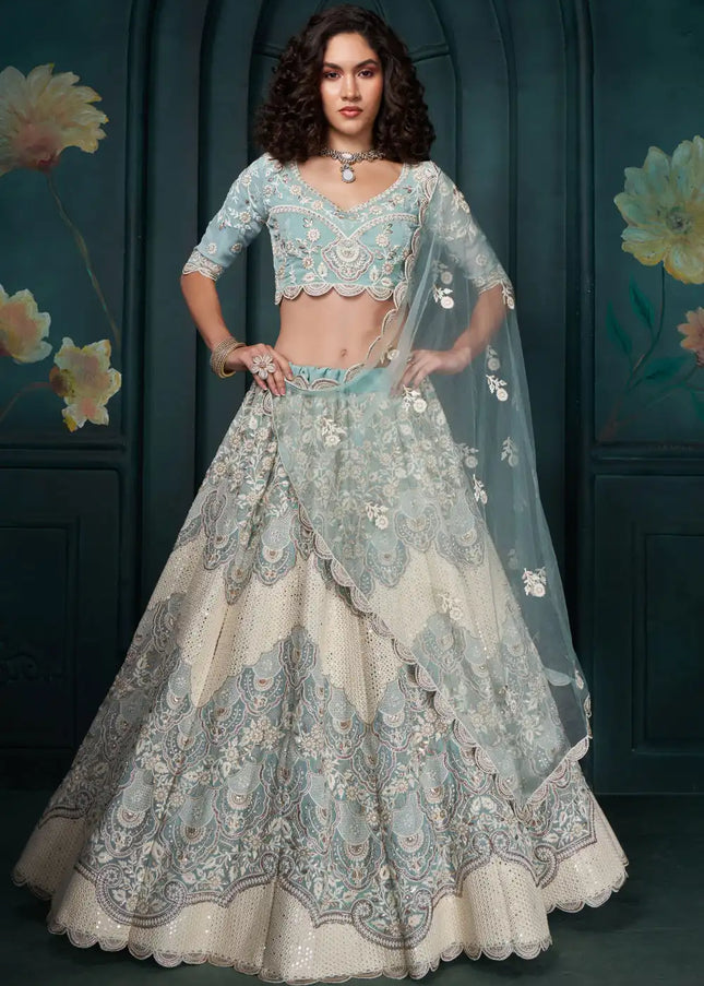 Sky Blue Embroidered Lehenga Choli