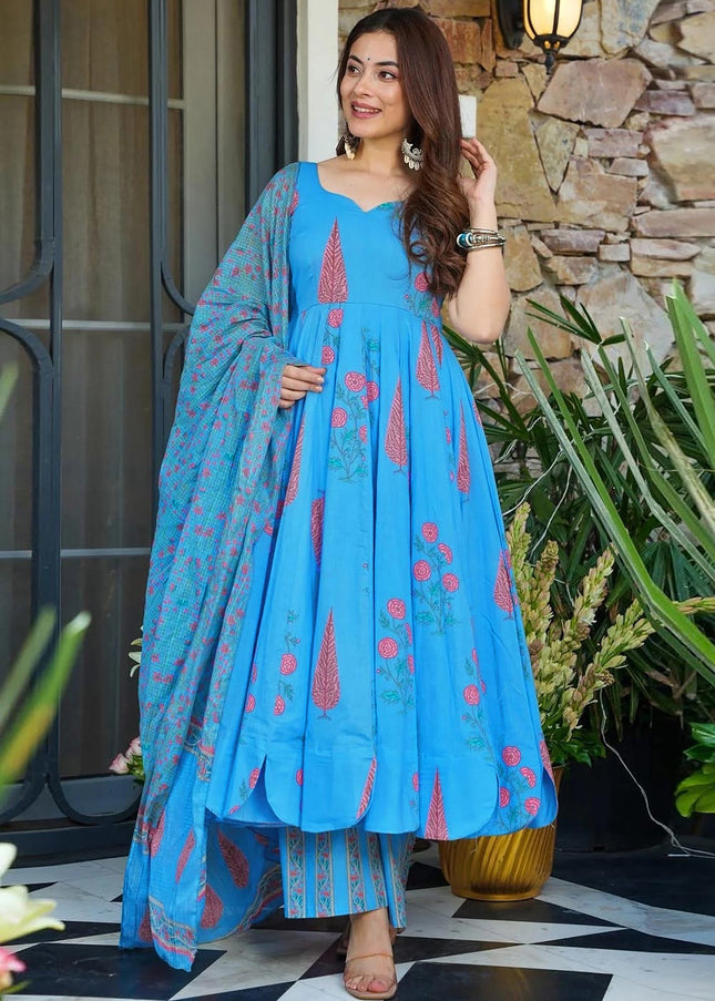 Sky Blue Printed Anarkali Suit